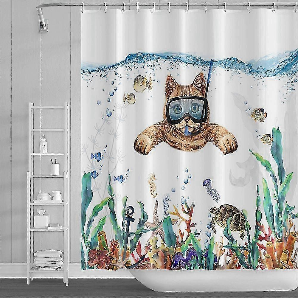 Funny Cat Shower Curtain, Animal Print Waterproof Shower Curtain