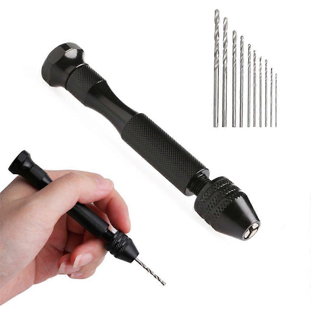 Hot Aluminum Hand Drill Keyless with 10 Twist Drill Bits for Rotary Tools, Lightweight, Durable, Easy to Use