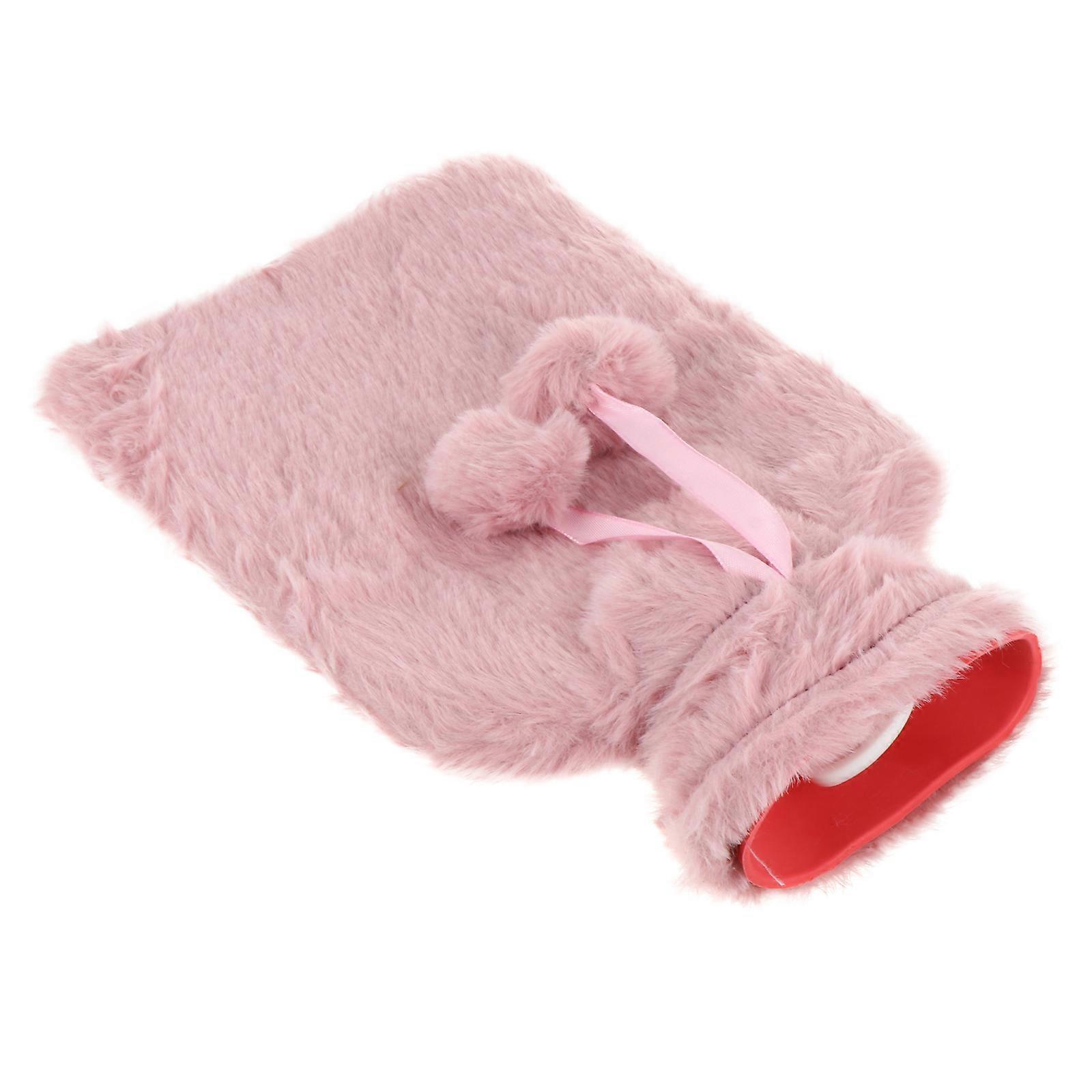 Pink Plush Hot Water Bag for Winter Use PVC Detachable Cover Dual Use of Hot and Cold Water 1pc