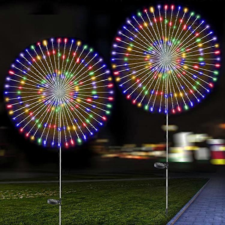 2pcs LED Light String Solar Copper Wire Light Christmas Decoration Ground Firework Light Outdoor Waterproof Light - 8 Functions 120 Lights (White)