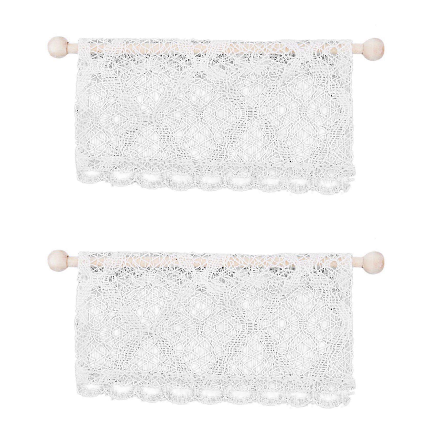 2X Dollhouse Curtains Miniature Furniture Accessories Window Valance with Rod 1:12 Scale Beige