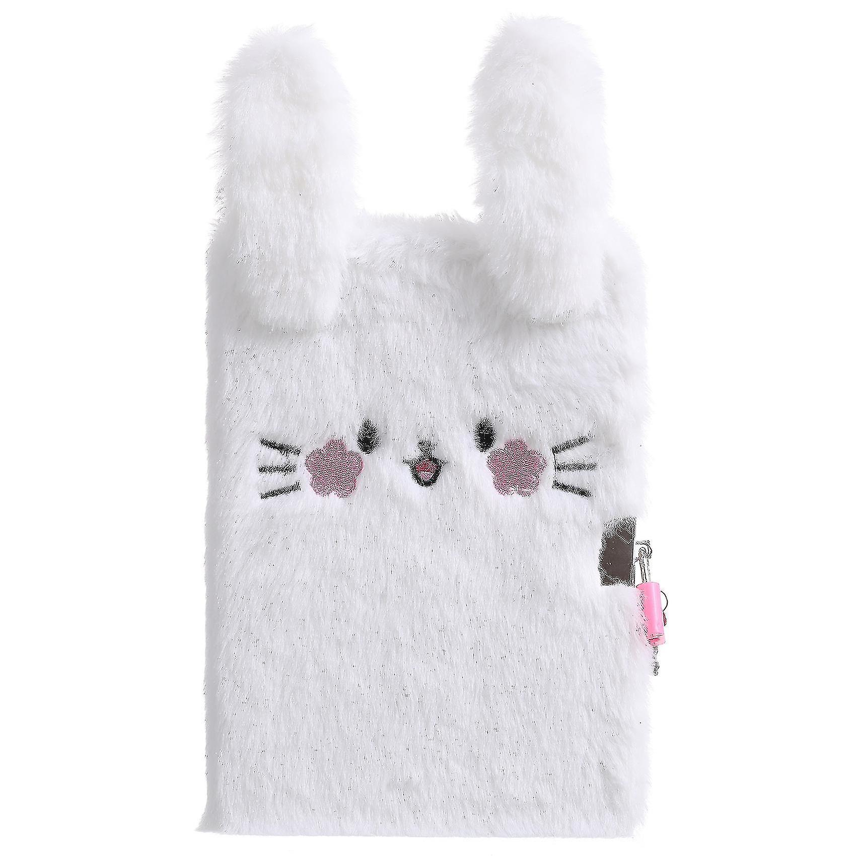 Cute Cat Face Plush Diary With Lock And Key, A5 Lined Hardcover Secret Notebook Locking Journal Writ