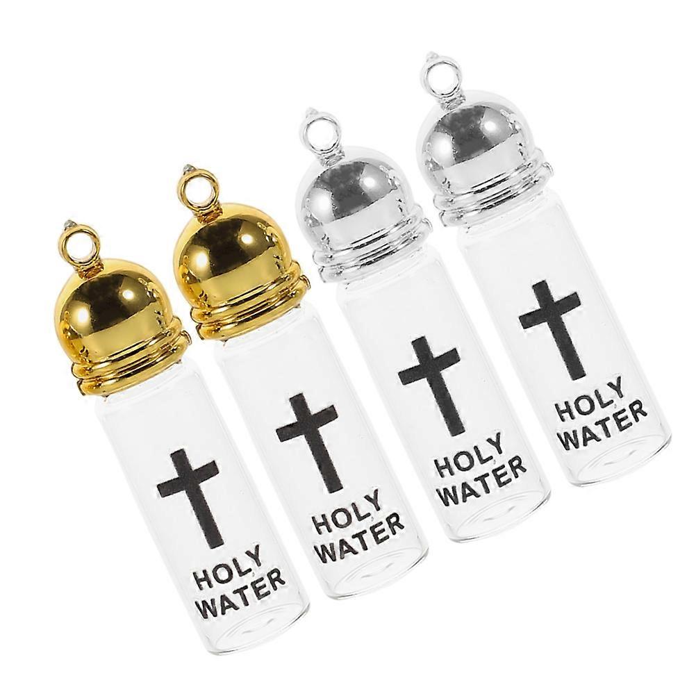 Holy Water Bottle Glass for Home Use with Cross Motif 4Pcs Set