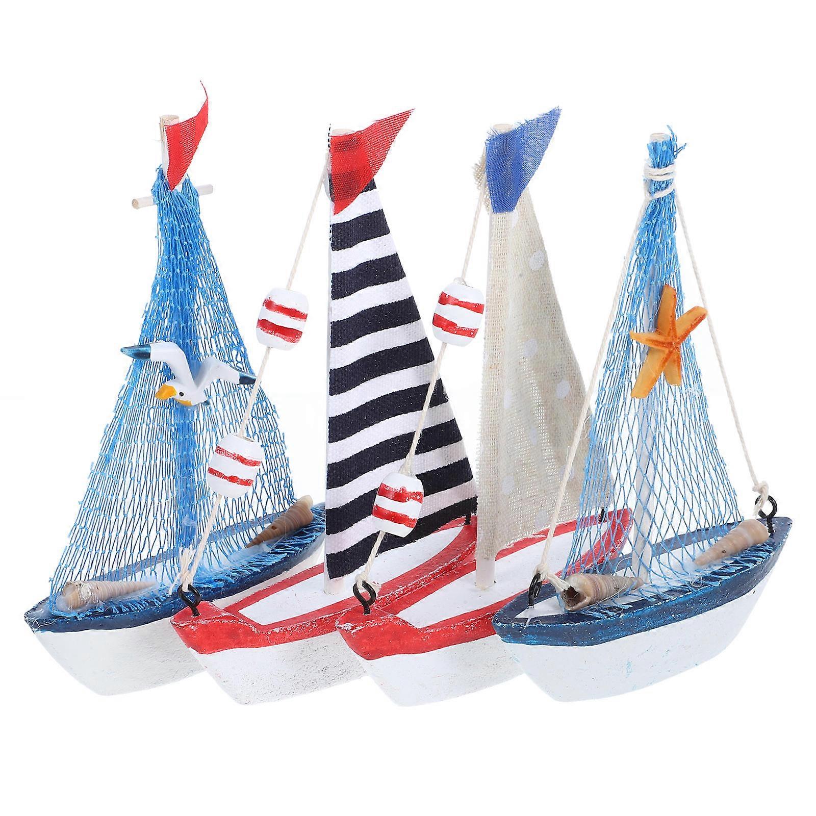 Model Sail Boat Decorations Beach Event Decoration Resin Material 4Pcs