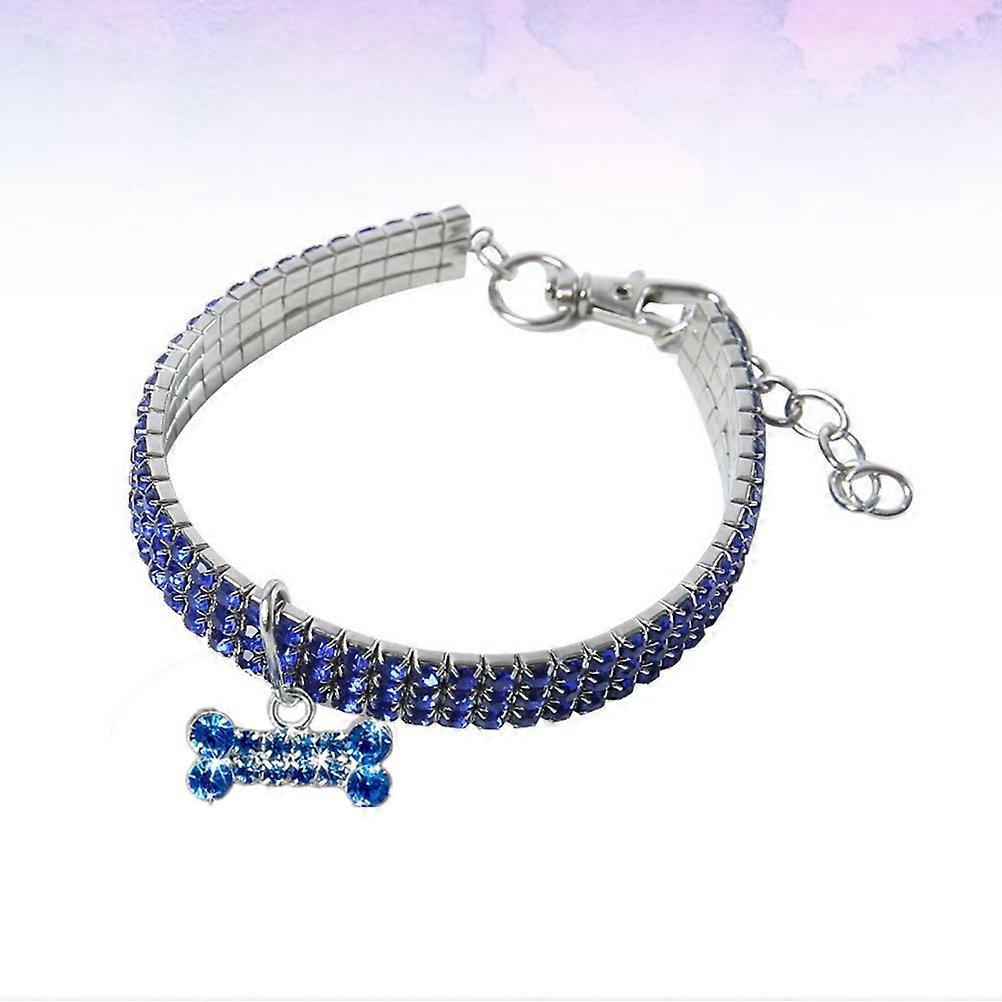 Rhinestone Dog Collar for Pet Use Necklace with Charm 2Pcs Blue