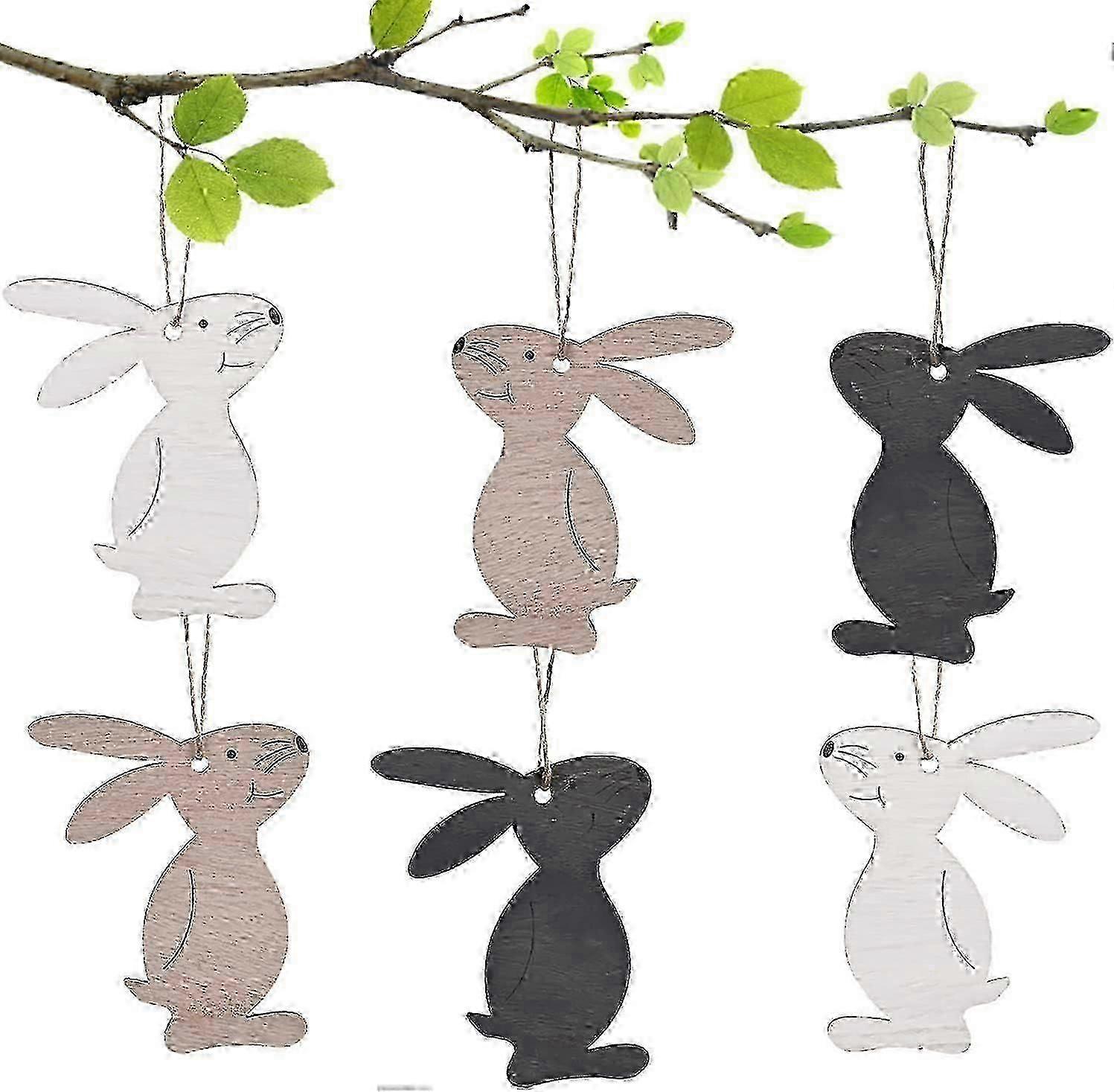 6 Pieces Easter Wooden Bunny Decorations, Easter Bunny Pendant, Wooden Easter Decorations, Easter Wooden Ornaments, for Decoration and Gifts