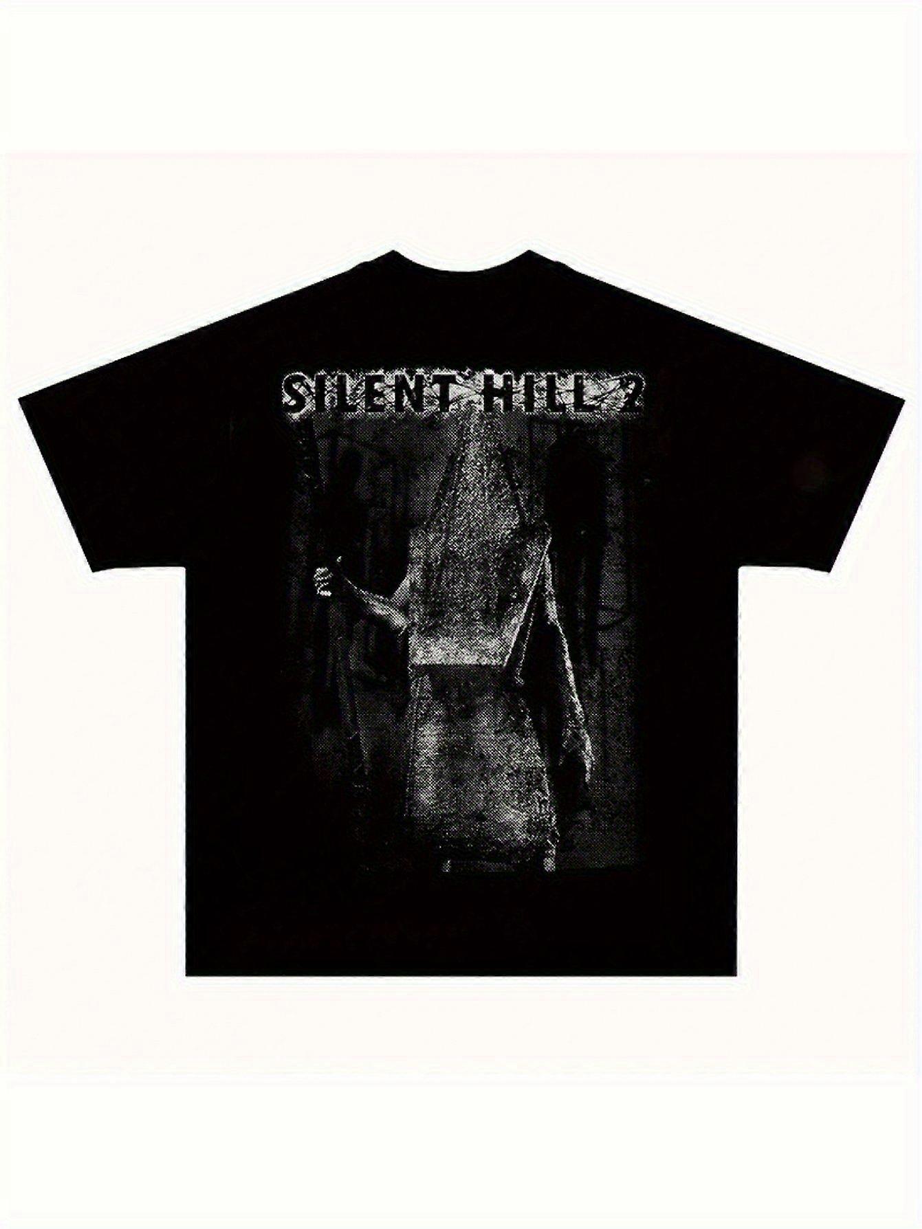 تي شيرت فينتاج سايلنت هيل 2 - تي شيرت رجالي بالأبيض والأسود بتصميم رأس هرمي مبدع ، 100٪ قطن عادي ، آلة Wa-SXVNZ71