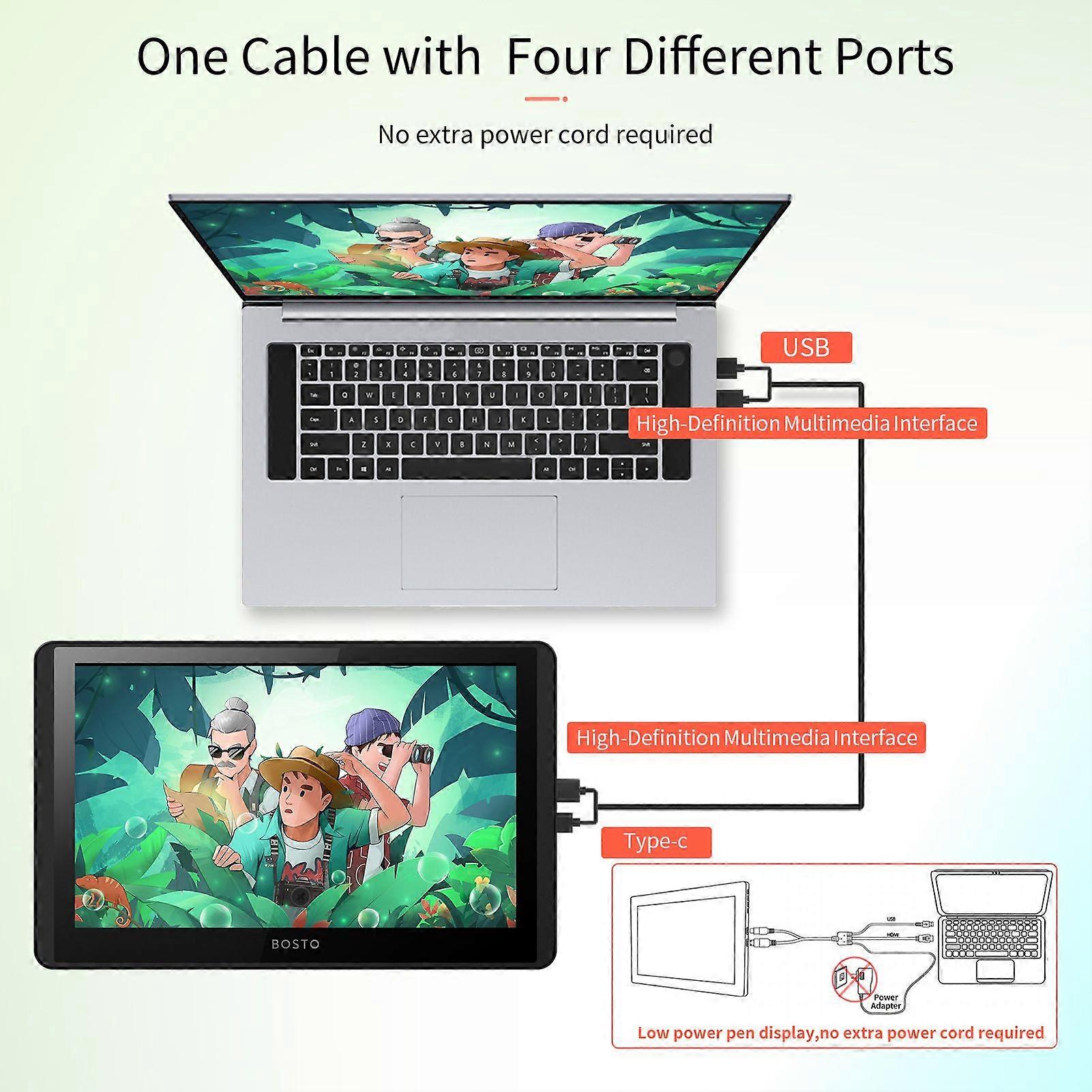 BOSTO 12HD-A H-IPS LCD Graphics Drawing Tablet Monitor 11.6 Inch Size 1366x768 Display 8192 Pressure Level Passive Technology with Tilt Function Suppo