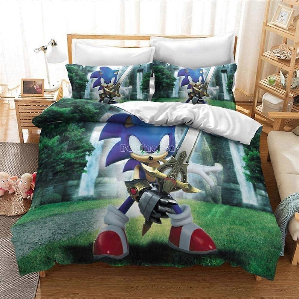 s10 Bedding Duvet Cover Set 3 Pieces, 3D Cartoon Anime Character Printed Breathable Microfibre 2 Pillow Case And 1 Duvet Cover With Zipper Closure Sup