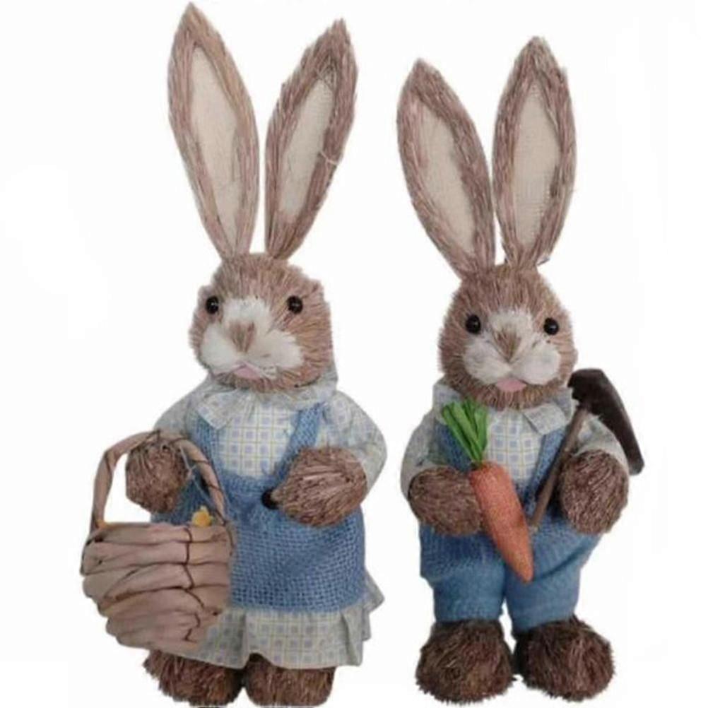 TureClos Simulation Straw Rabbit Bunny Easter Decorations Cute Holiday Decor Supplies for Table Bedside