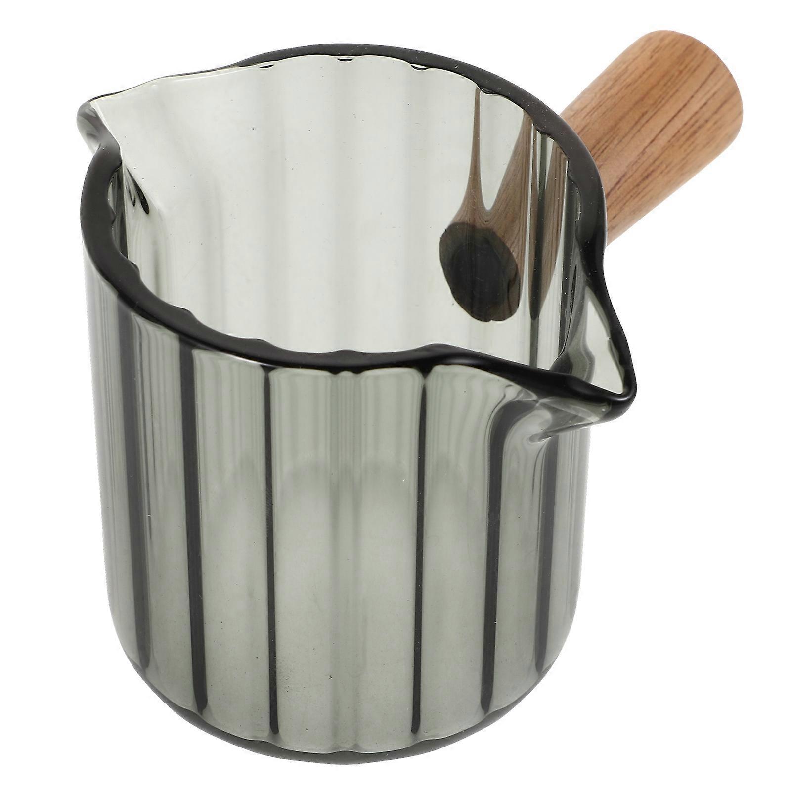 Small Glass Pitcher with Dual Spout for Espresso 4Pcs Wood Handle Set