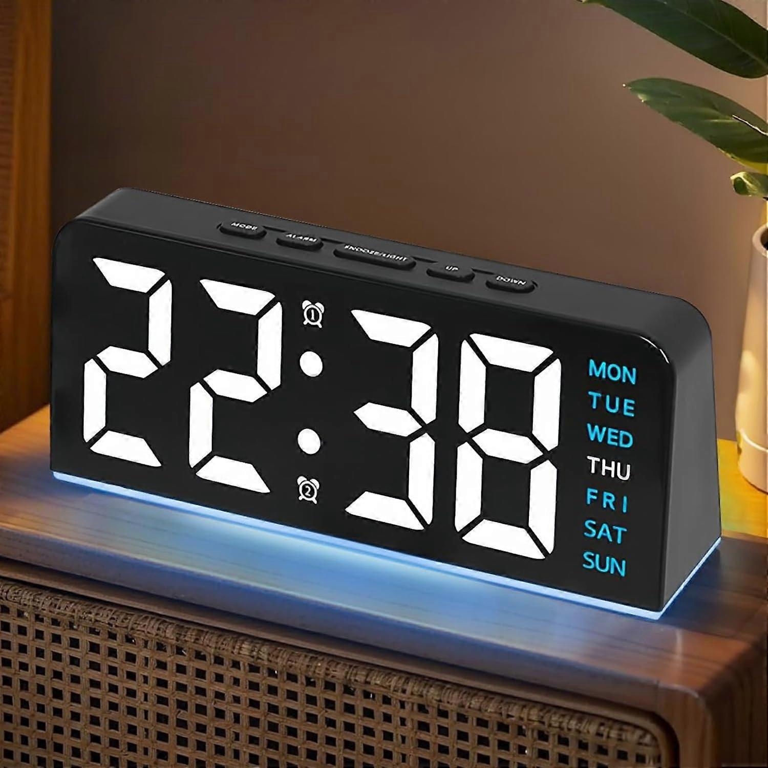 6.8'' Digital Alarm Clock With Atmosphere Light, Bedside Alarm Clock With Large Led, With Day/Date/T