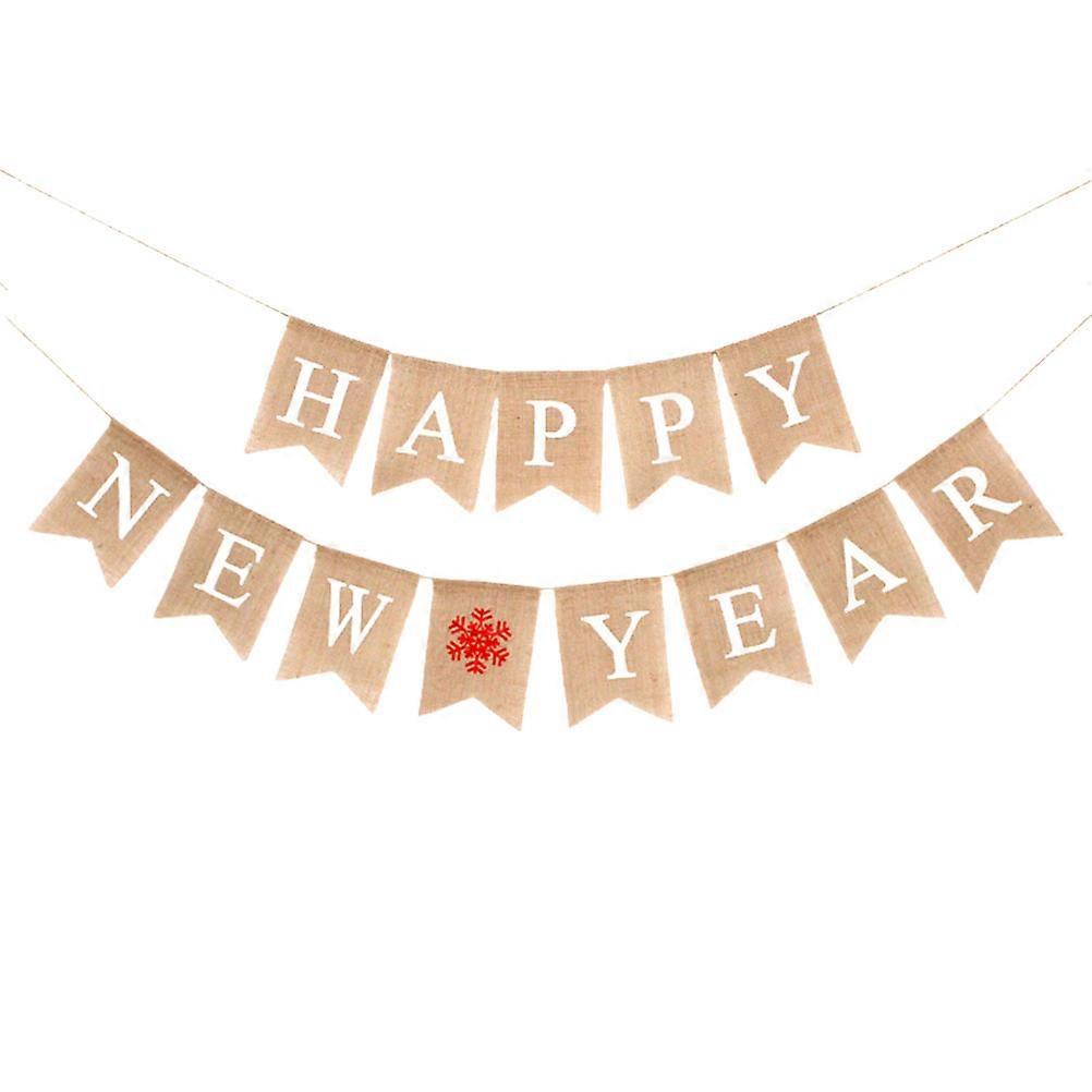 New Year Party Flag Linen Banner Set for Decoration 3Pcs Burlap Swallowtail