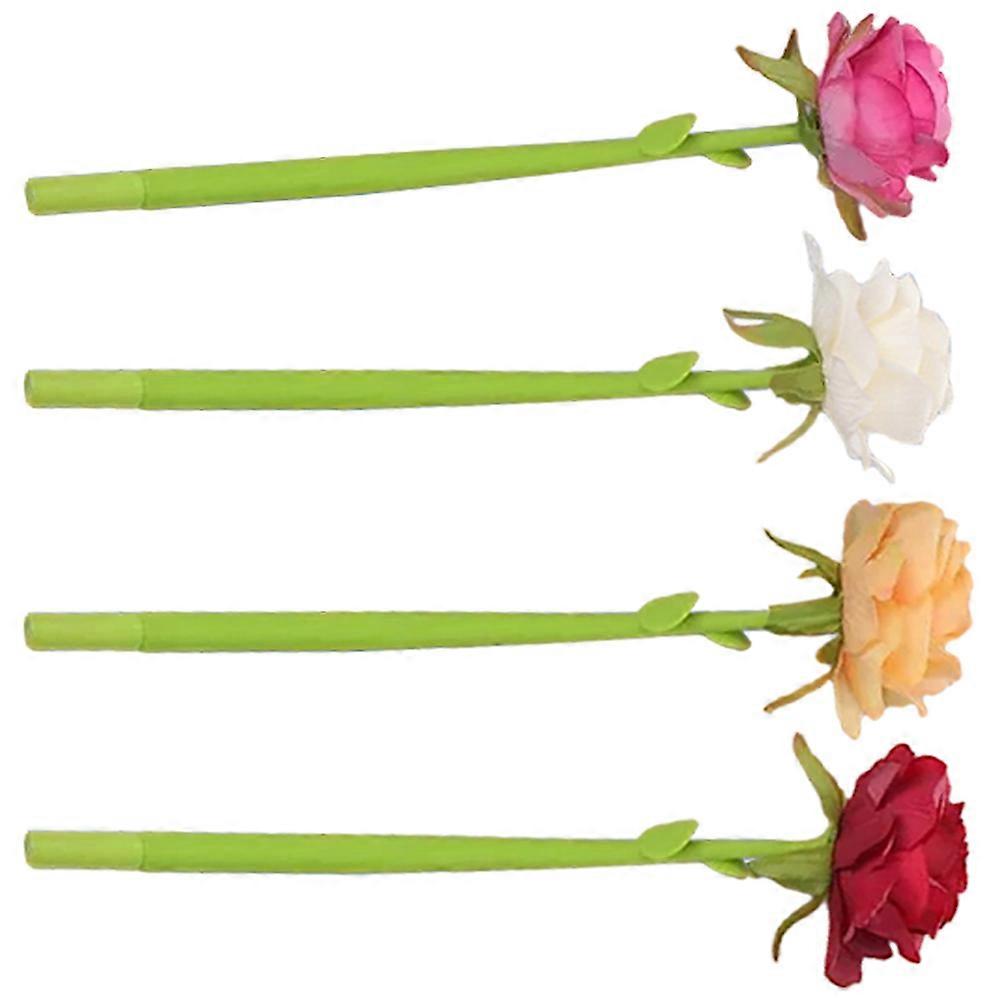 Assorted Color Rose Gel Pens for Writing Use 4Pcs Decorative Set