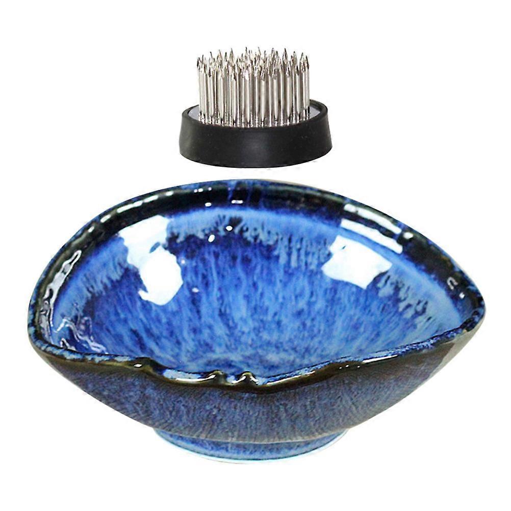 Blue Ceramic Flower Pot Mini Planter for Indoor Hydroponics 2Sets