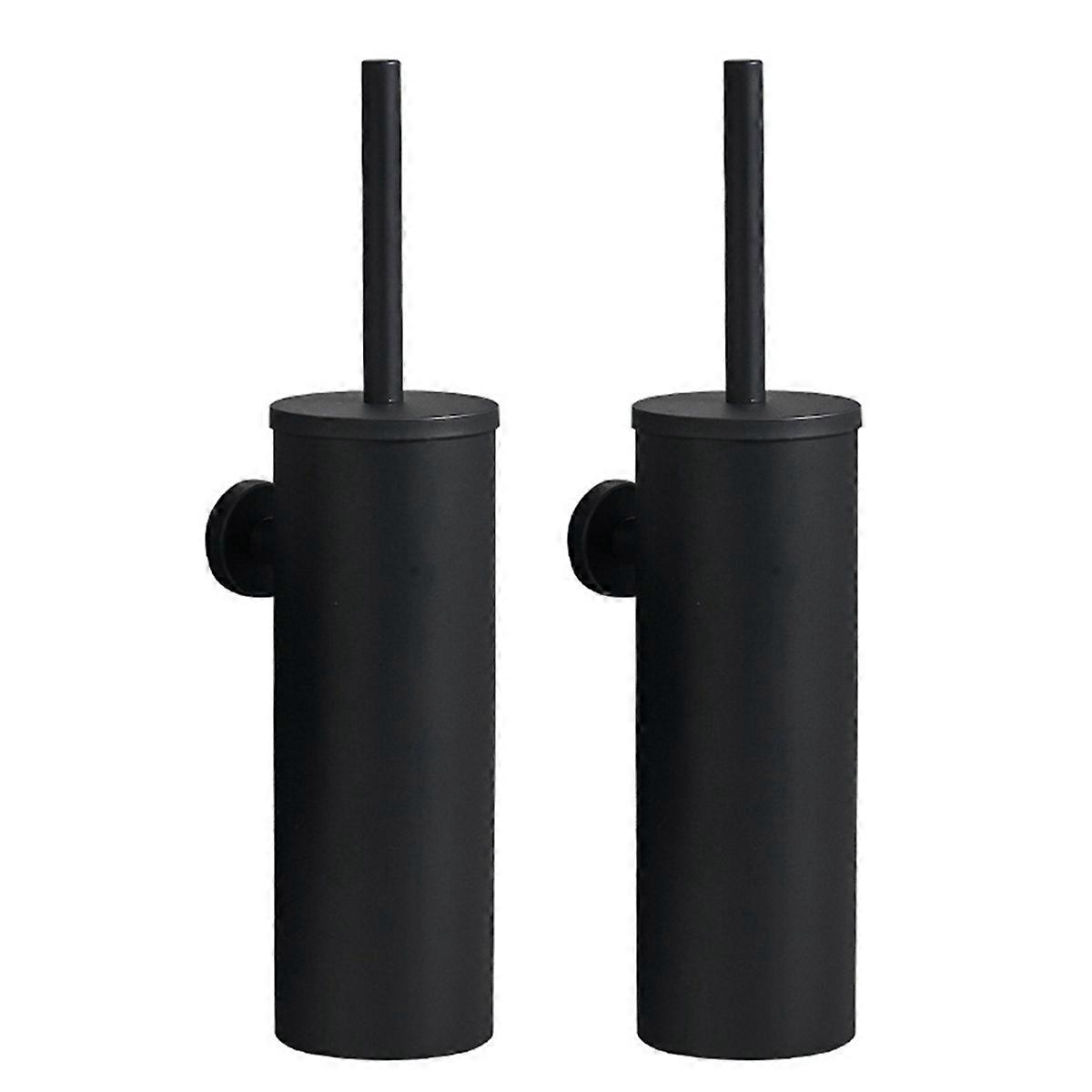 Cylindrical Brushed Black Vertical Toilet Brush Wall-Mounted