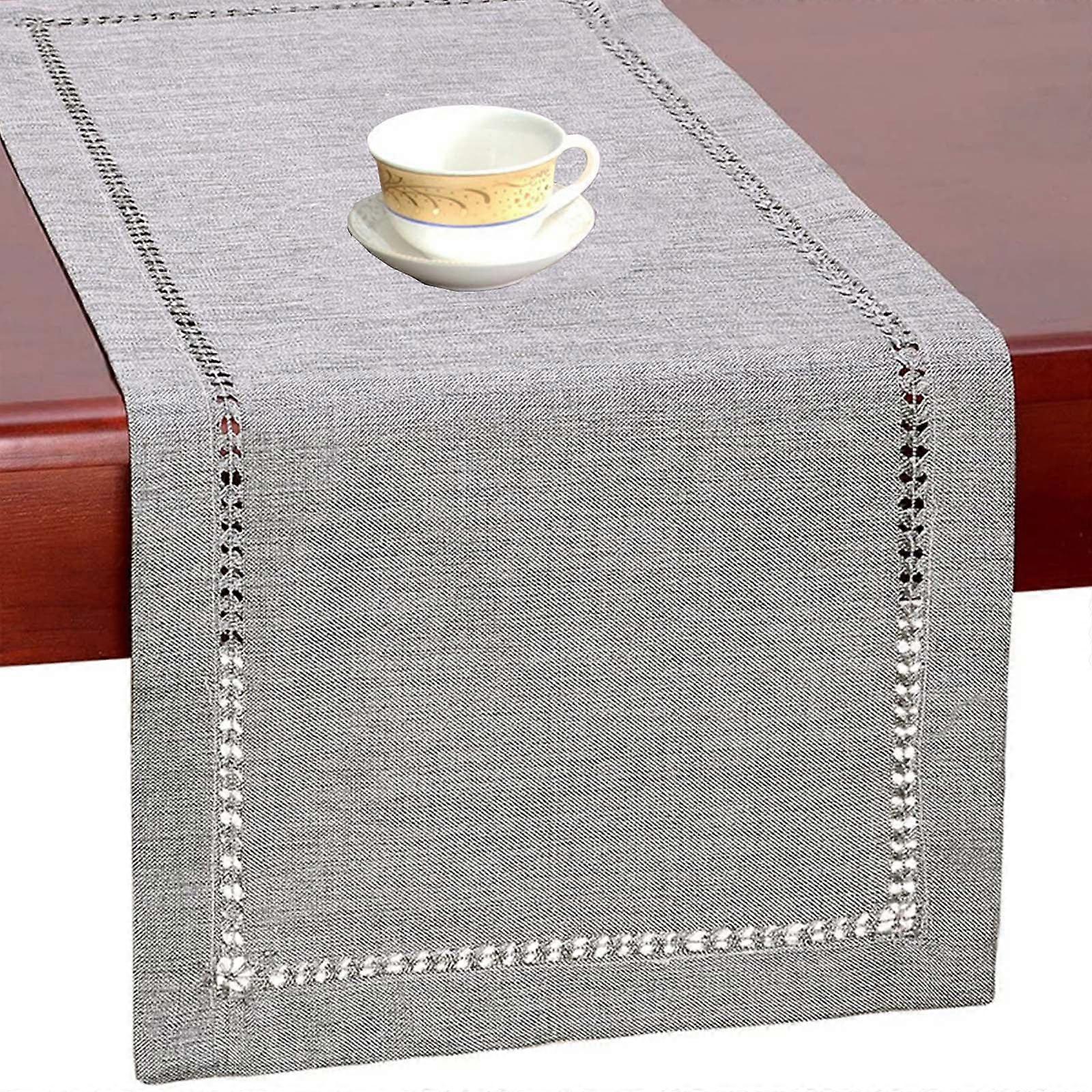 GadgetVLot Eight-character threaded hollow imitation linen polyester coffee table flat angle table runner