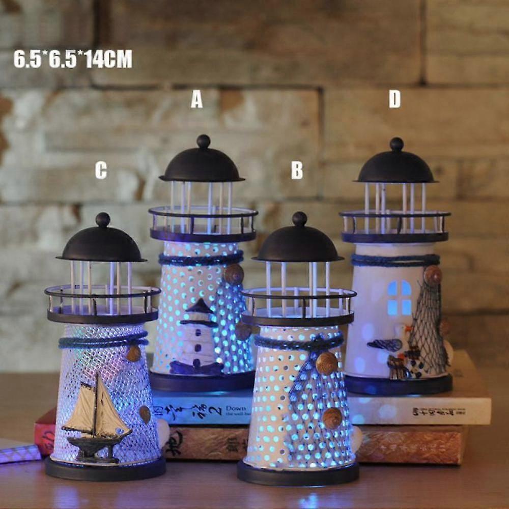 Final Clearance! Led 7 Colors Lighthouse Lamp Tin Metal Table Lamp Novelty Nightlight Home Decor