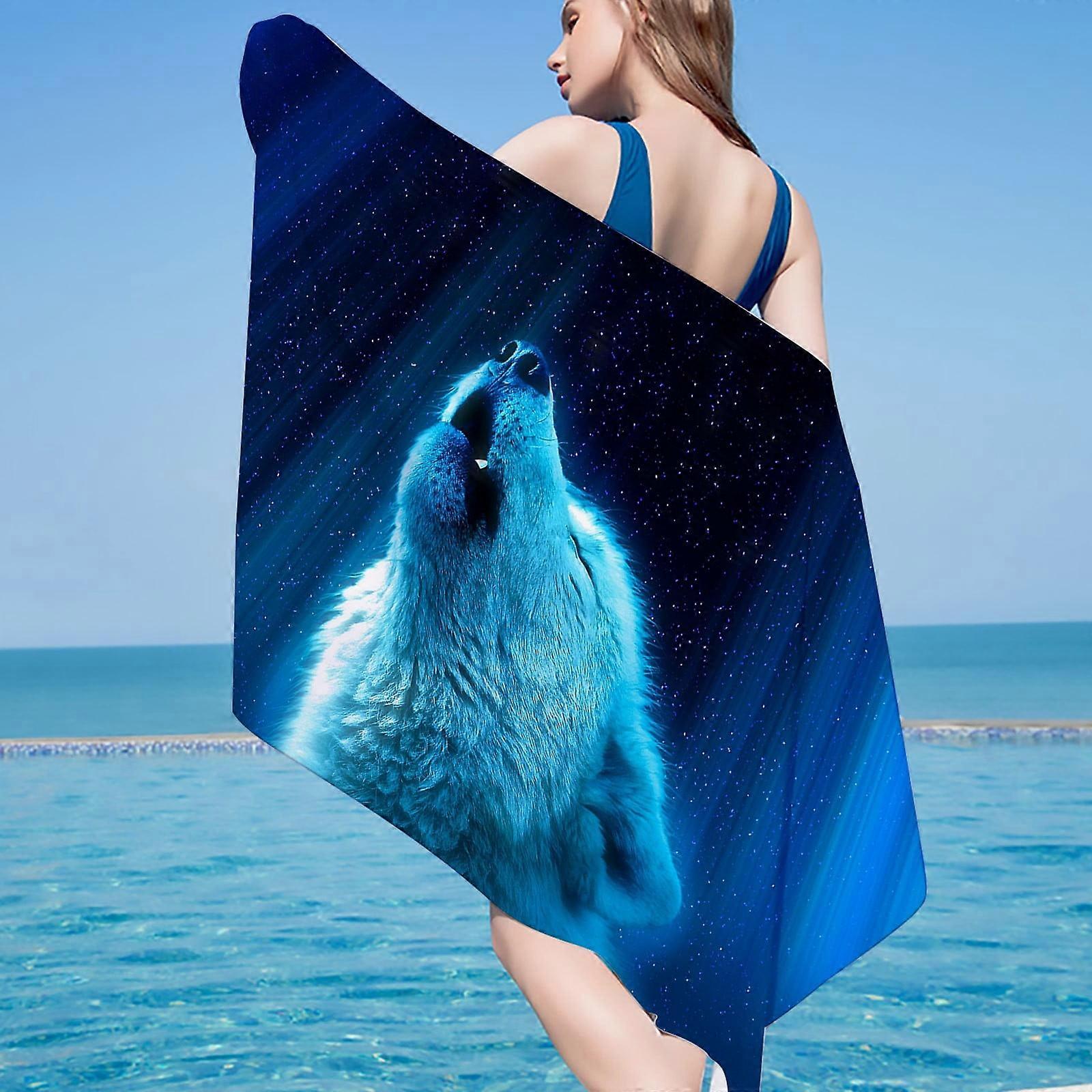 Dyegold Oversized 30"x60" Microfiber Beach Towel with Wolf Design, Quick-Dry & Packable for Travel, Gym, Pool, Spa - Compatible with Summer Use