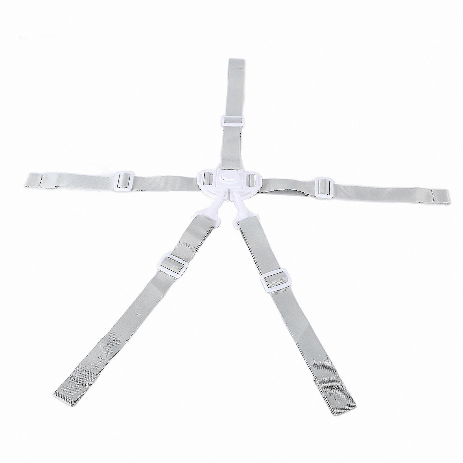 Adjustable 5-Point Safety Harness for High Chair, Stroller Belt with Buckle, White