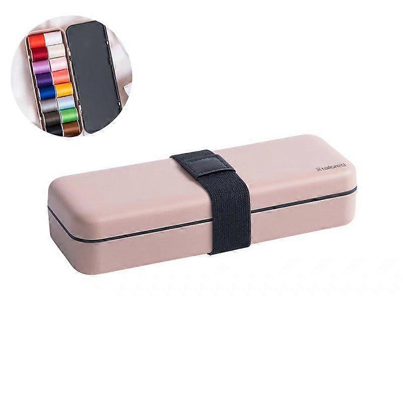 Boîte à couture universelle, kit de couture, bobines de fil à coudre, fils à broder tout usage sur rouleaux et bobines dans une boîte en plastique double couche rose clair