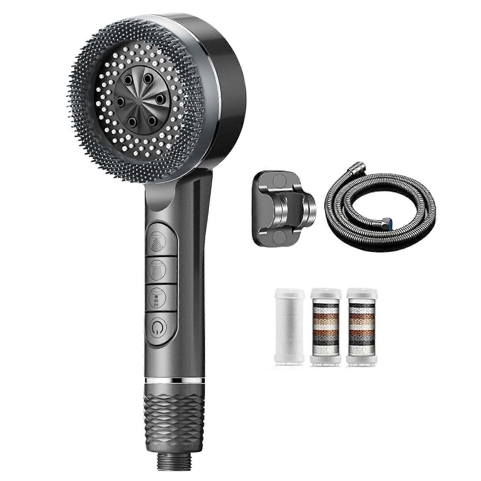 Powerful High Pressure Shower Head Water Saving Hnadheld Showerhead With Multiple Sprays Modes Easy Installation  Grey