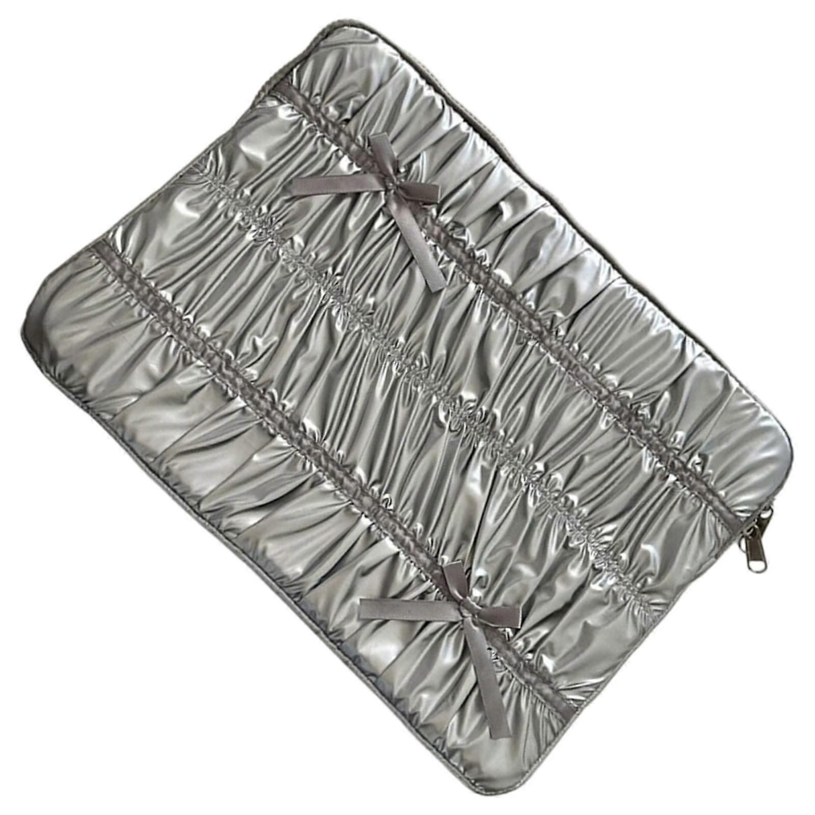 Modern Textured Laptop Sleeve Bag With Folded Design Computer Case Portable Soft Lining For Work and Travel Bag  Silver 15 to 15.6 inches