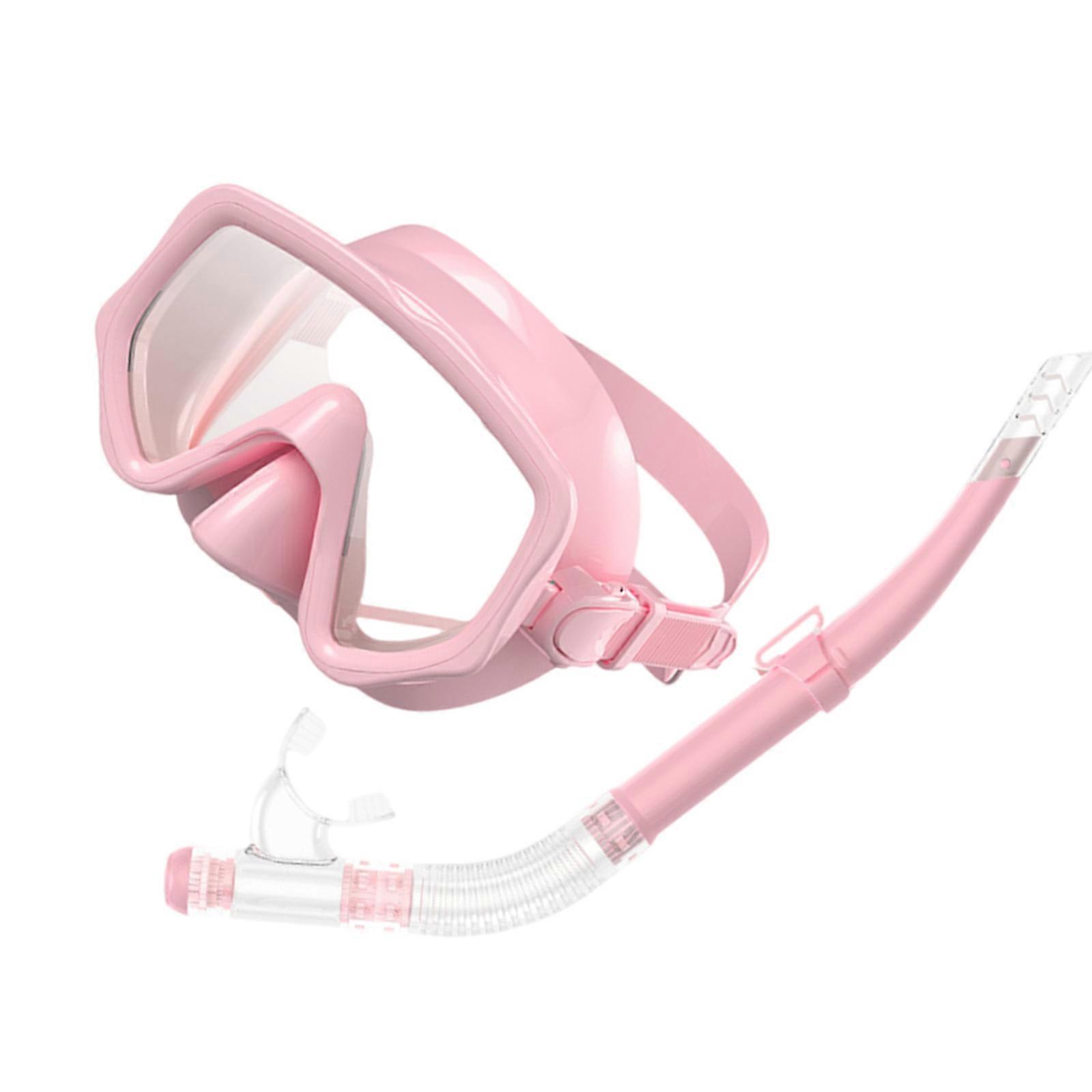 Adjustable Dry Snorkel Set with Diving Mask and Soft Silicones Seal Dry Snorkel Diving Goggles for Swimming Pool Ocean Use  Pink