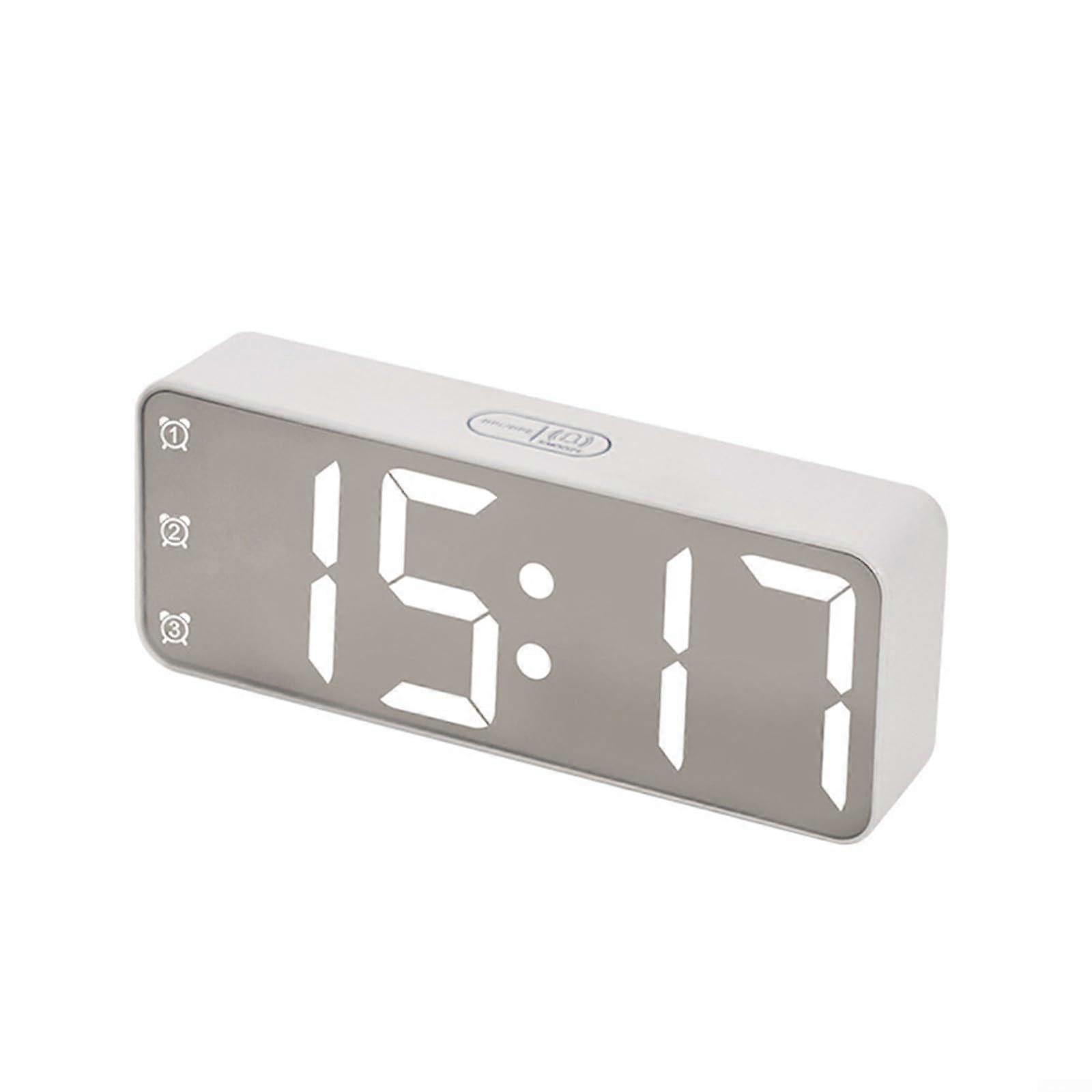 Digital Alarm Clock For Bedroom, Large Display, White, USB Powered, 12/24Hour, Adjustable Brightness, 7Level Alarm
