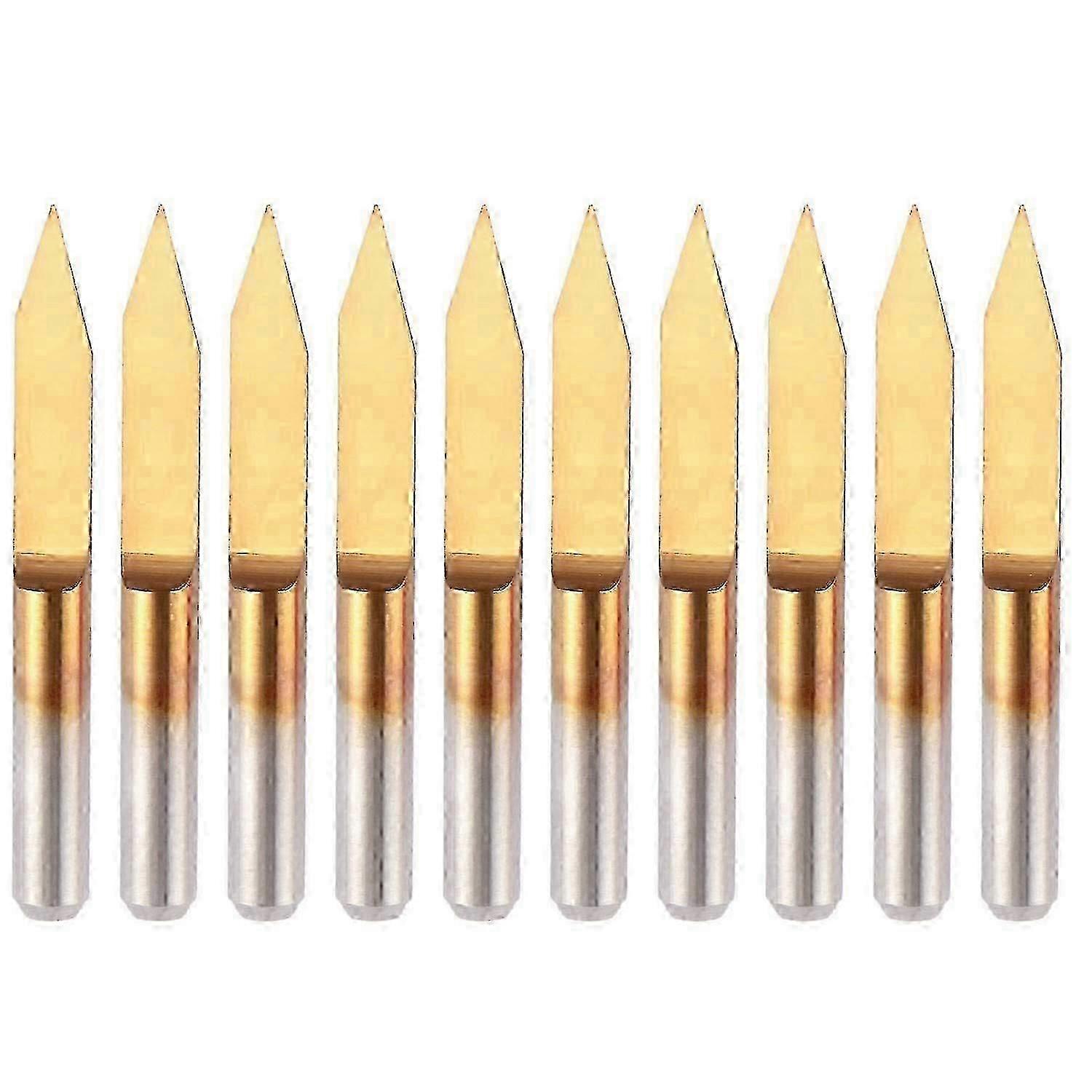 10 Pcs 30 Degree 0.1mm Tip Titanium Coated Flat Bottom Carbide PCB Engraving Bits V-Shape CNC Router Bit