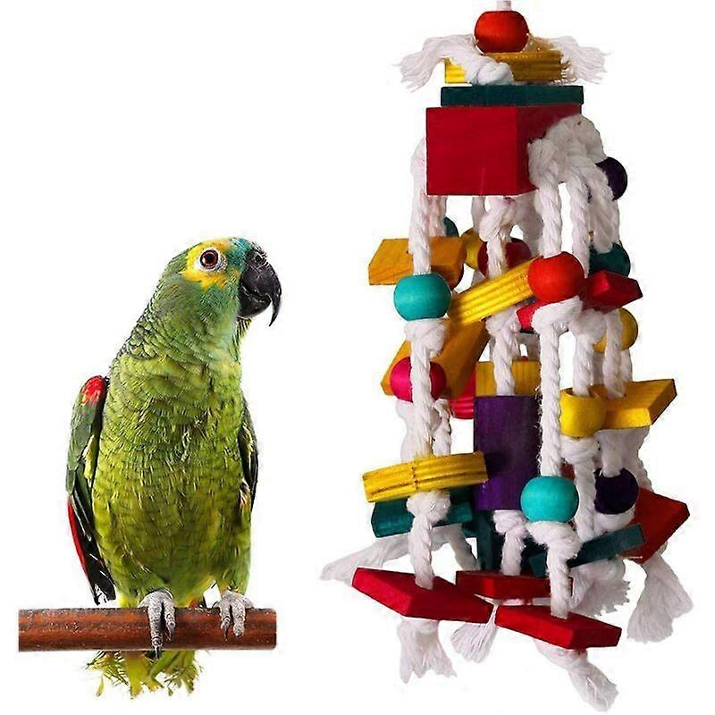 Wooden Parrot Chew Toy with Bite Rope - Random Color