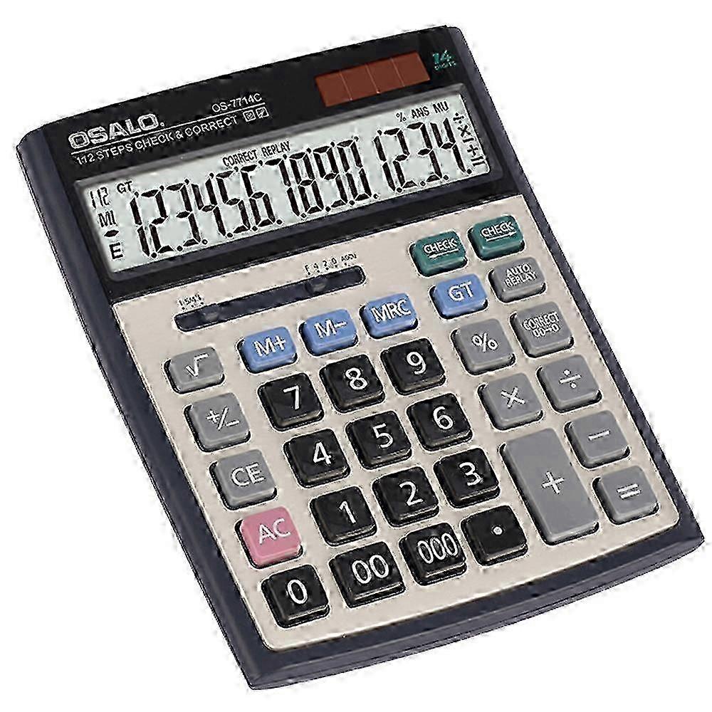 OSALO OS-7714C HD Large Screen ABS Financetor Solar/Battery Powered 14 Digit Desktop