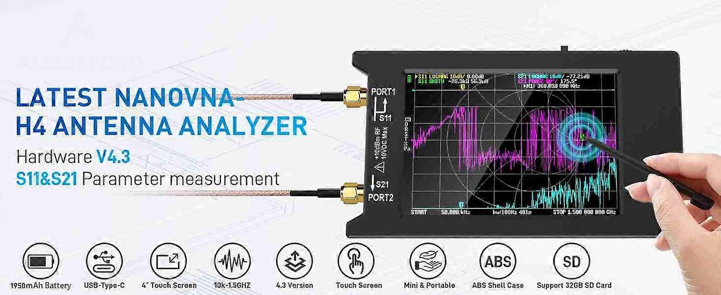 Vector Network Analyzer 10KHz-1.5GHz 4 Inch Touch Screen MF HF VHF UHF Antennae Analyzer