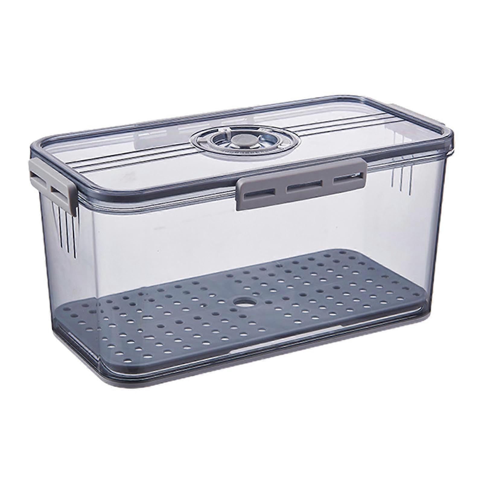 Lettuce and Bread Storage Container with Lid, Fridge Produce Saver Box with Air Valve and Date Tracker, Gray