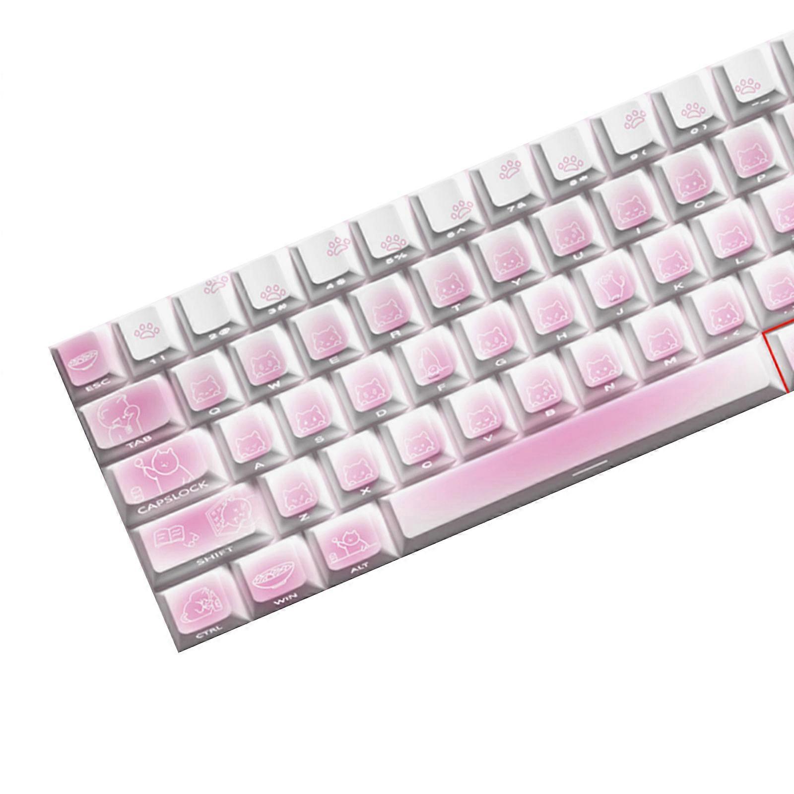 PBT Kitten Themed Keycaps with Side Engraving Light Transmission for Mechanical Keyboards Enhancing Desktop Aesthetics Multicolor