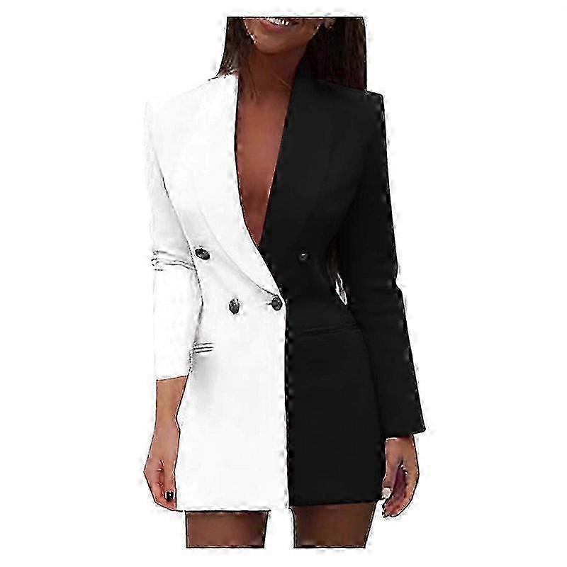 m Kavajklänning för kvinnor Slagringning Långärmad jacka Patchwork Button Down-kappa