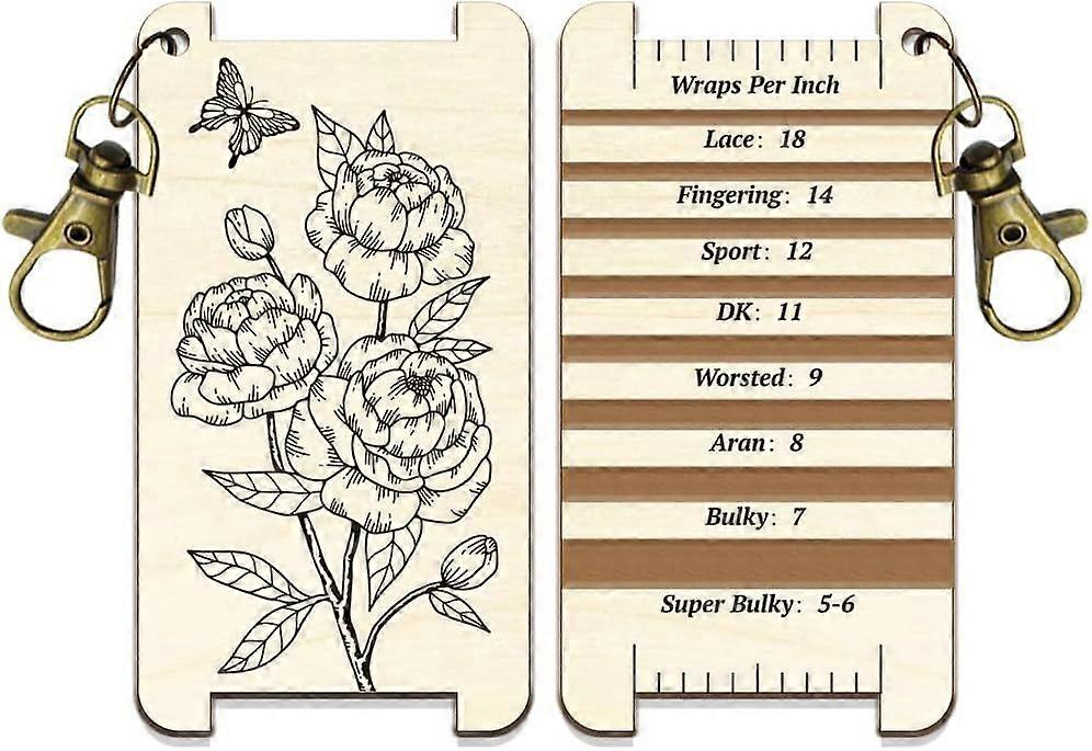 1 Pc September Peony Spinning Control Card Butterfly Yarn WPI Guide Gauge with Clasp Wood Yarn Wrap Guide Board with Diz for Spinners Yarn Measuring T