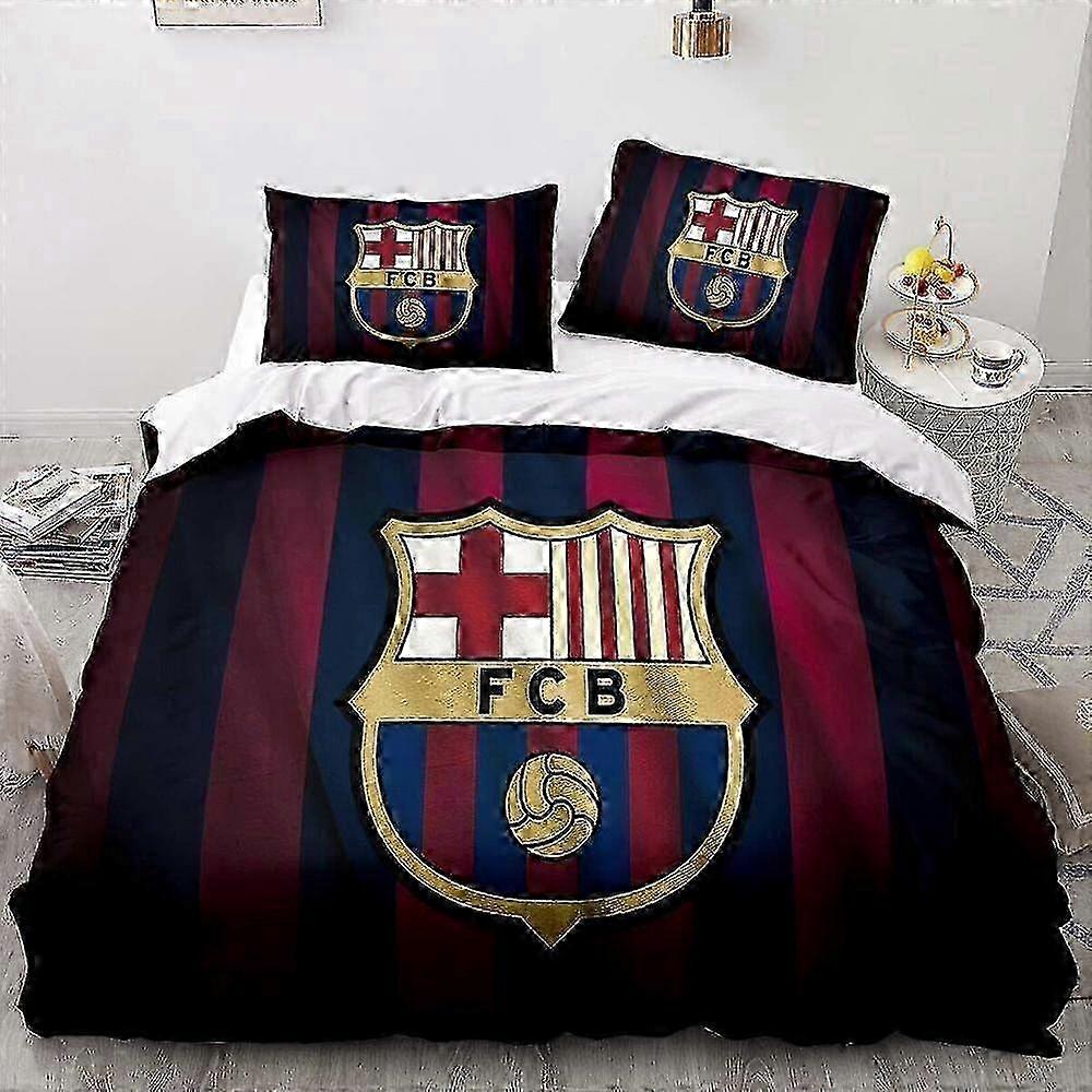 a379 Lençóis de cama com o logotipo do clube de futebol FC Barcelona, conjunto de capa de edredom, roupa de cama macia de 3 peças (1 capa de edredom + 2 fronhas) Tm
