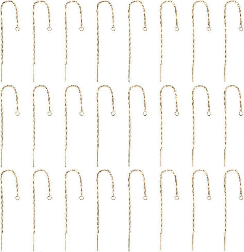 24Pcs Ear Threads Brass Stud Earring Findings 18K Gold Plated Ear Threads with Open Loop 82mm Long String Drop Earring Threader for Jewelry Making 0.5