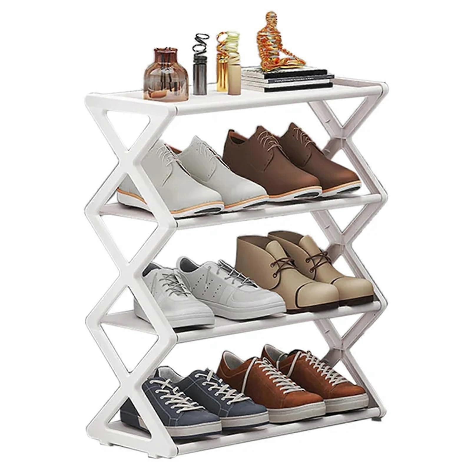 Vertical Shoe Rack XShaped Steel Dustproof Storage Shelf for Home Dormitory White 2 Tier