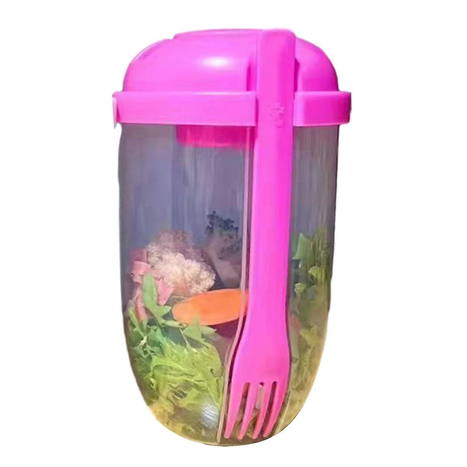 Salad Shaker Cup Leak Proof with Fork Large Capacity Reusable Container for Travel Home Pink