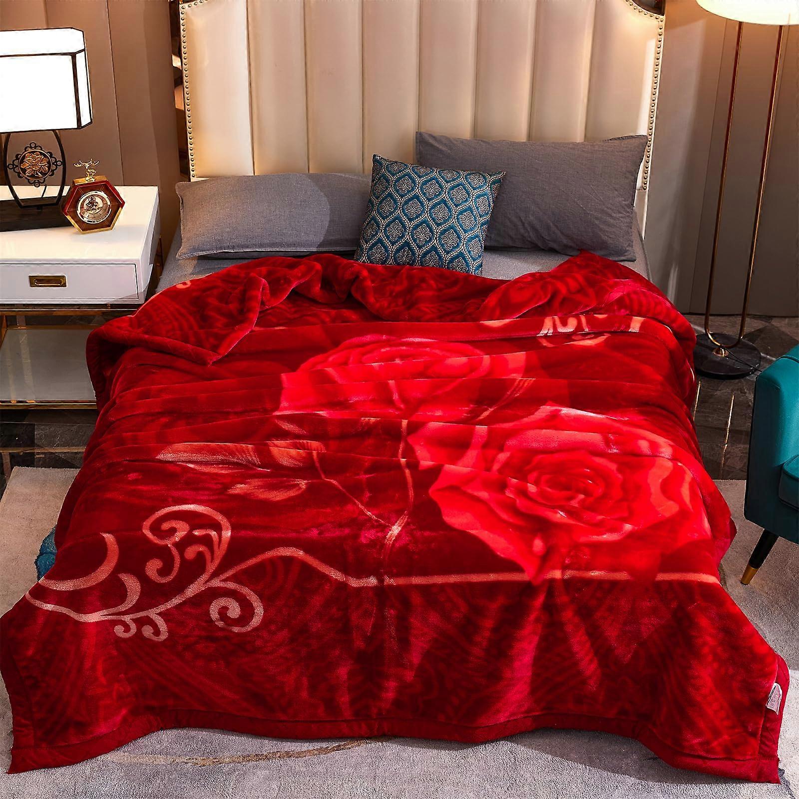 Korean Mink Blanket 78x90 Heavyweight Warm 7.7lbs Soft Plush Full Size Reversible Winter Bedding