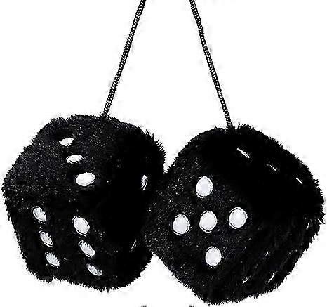 Pair of Retro Square Mirror Hanging Couple Fuzzy Plush Dice with Dots for Car Interior Ornament Decoration (Black)7.5*7.5cm