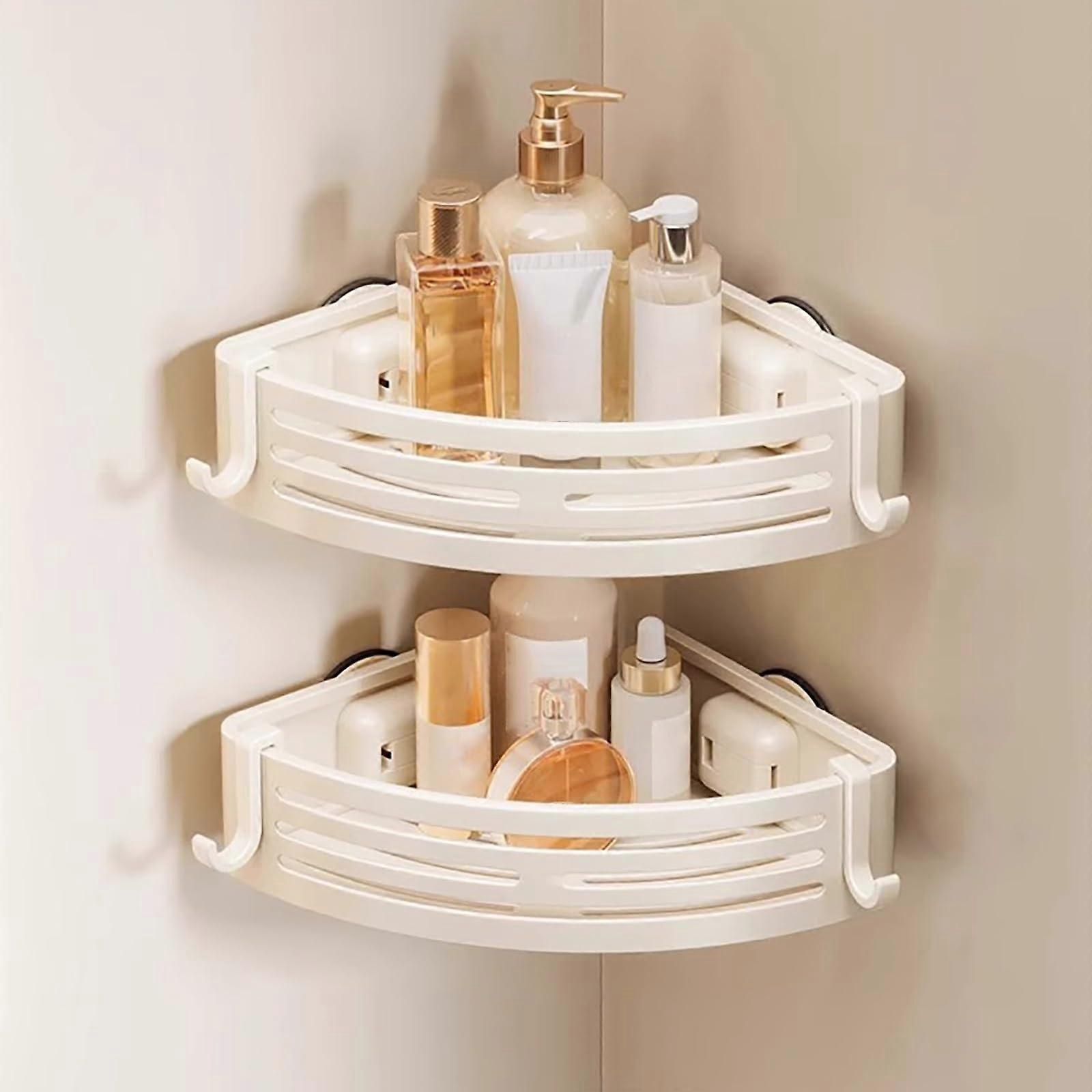 Corner Shower Caddy with Suction Cups, Rustproof Double Layer Shelf,  Load, Cream White