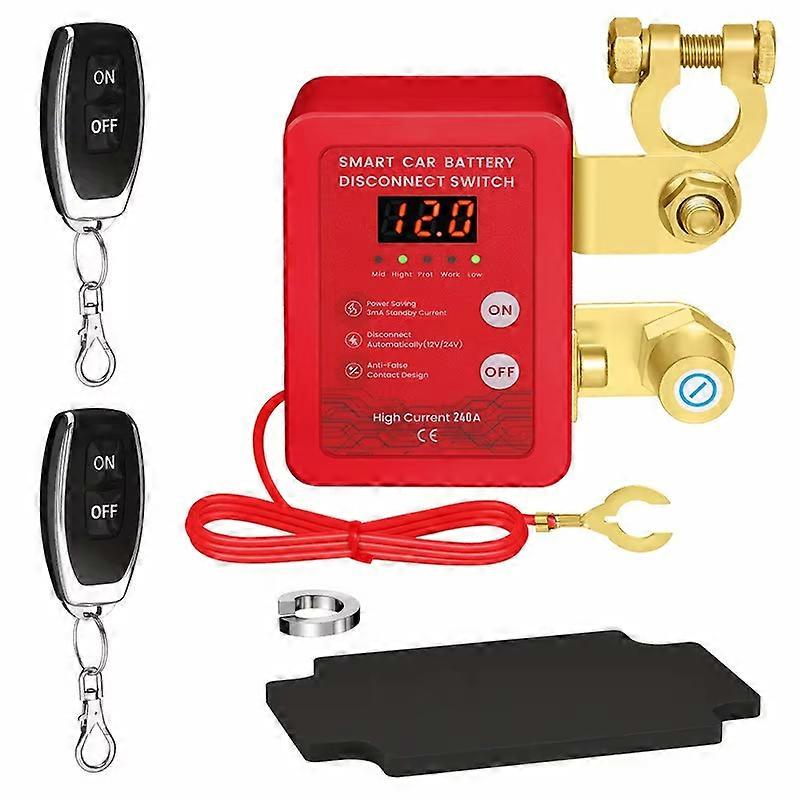 240A Kill Switch 12V Remote Battery Disconnect Switch with Led Voltage Display Automatic Power Shut Off Switch for Auto