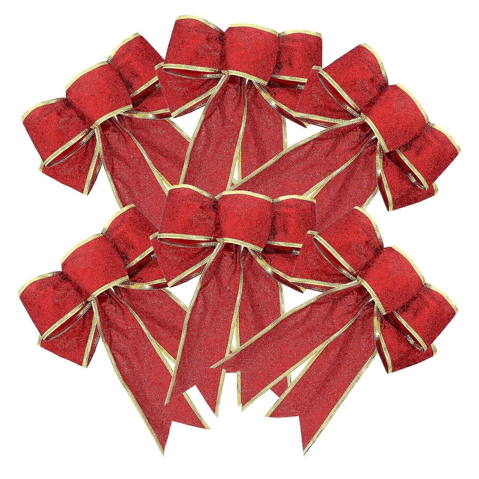 Creative Bow Xmas Bowknot for Decor 6Pcs Red Polyester Bows