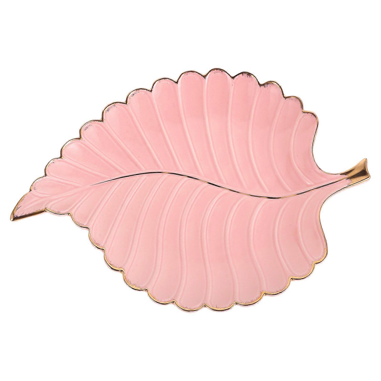Gold Trim Ceramic Leaf Tray for Vanity Decorations and Trinkets