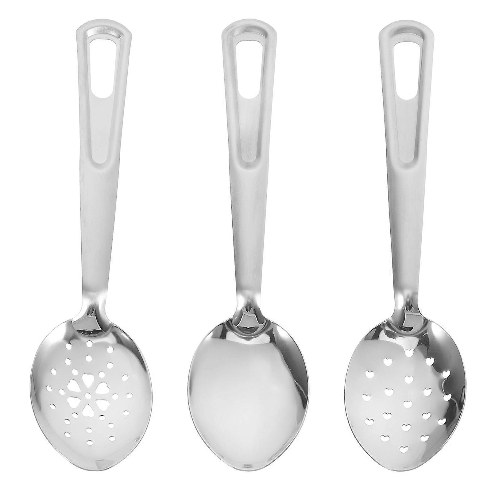 Stainless Steel Slotted Spoon Set for Kitchen Buffets Silver Sturdy Material Versatile 3pcs