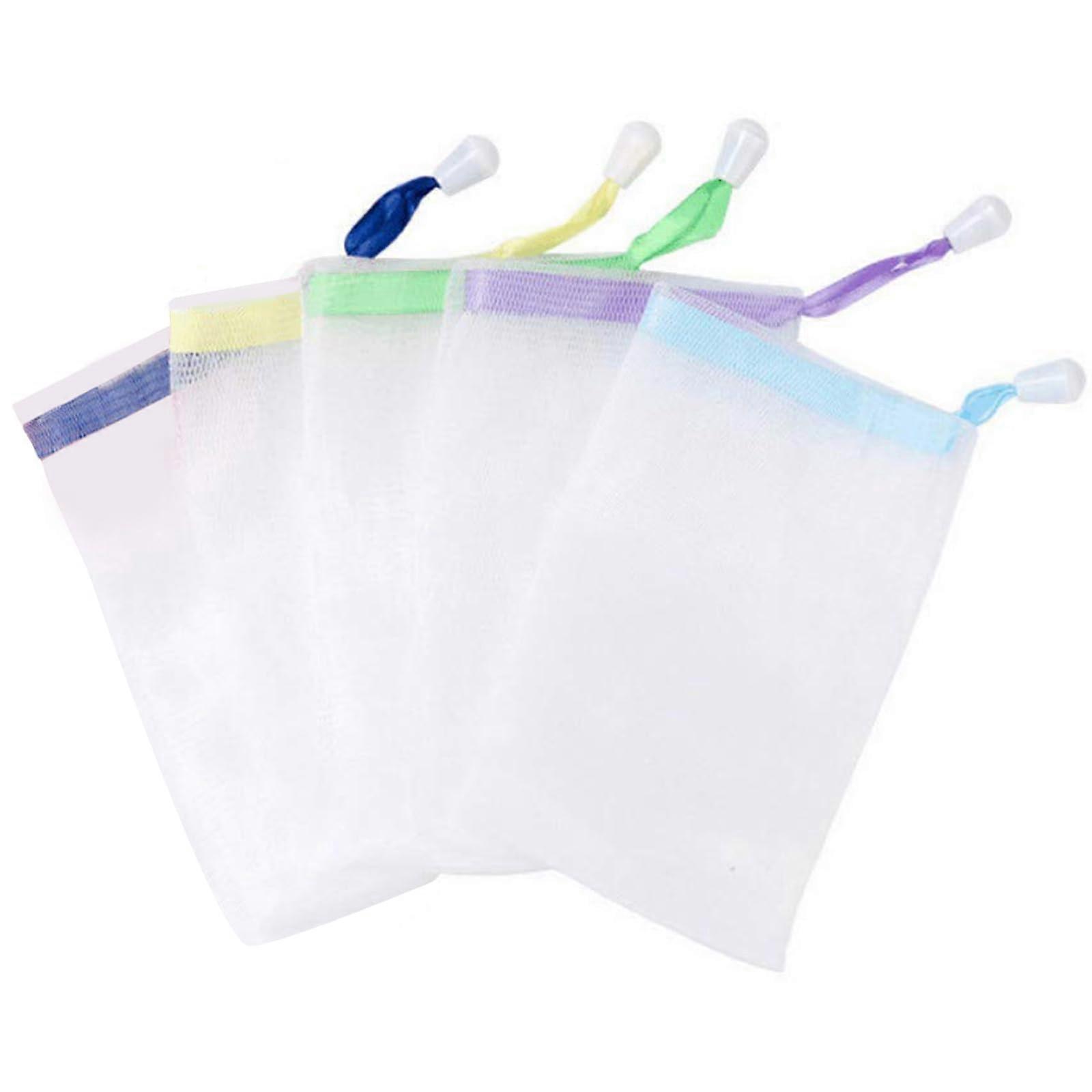 Soap Saver Bag Double Layer Mesh with Drawstring for Rich Foam and Gentle Exfoliating 5PCS