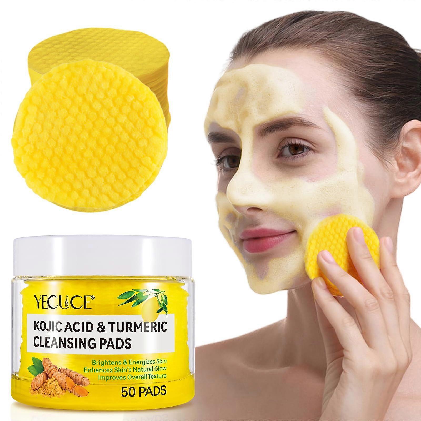 Turmeric Cleansing Pads with Kojic Acid, Vitamin C and B5, Deep Pore Exfoliation, 50 Count